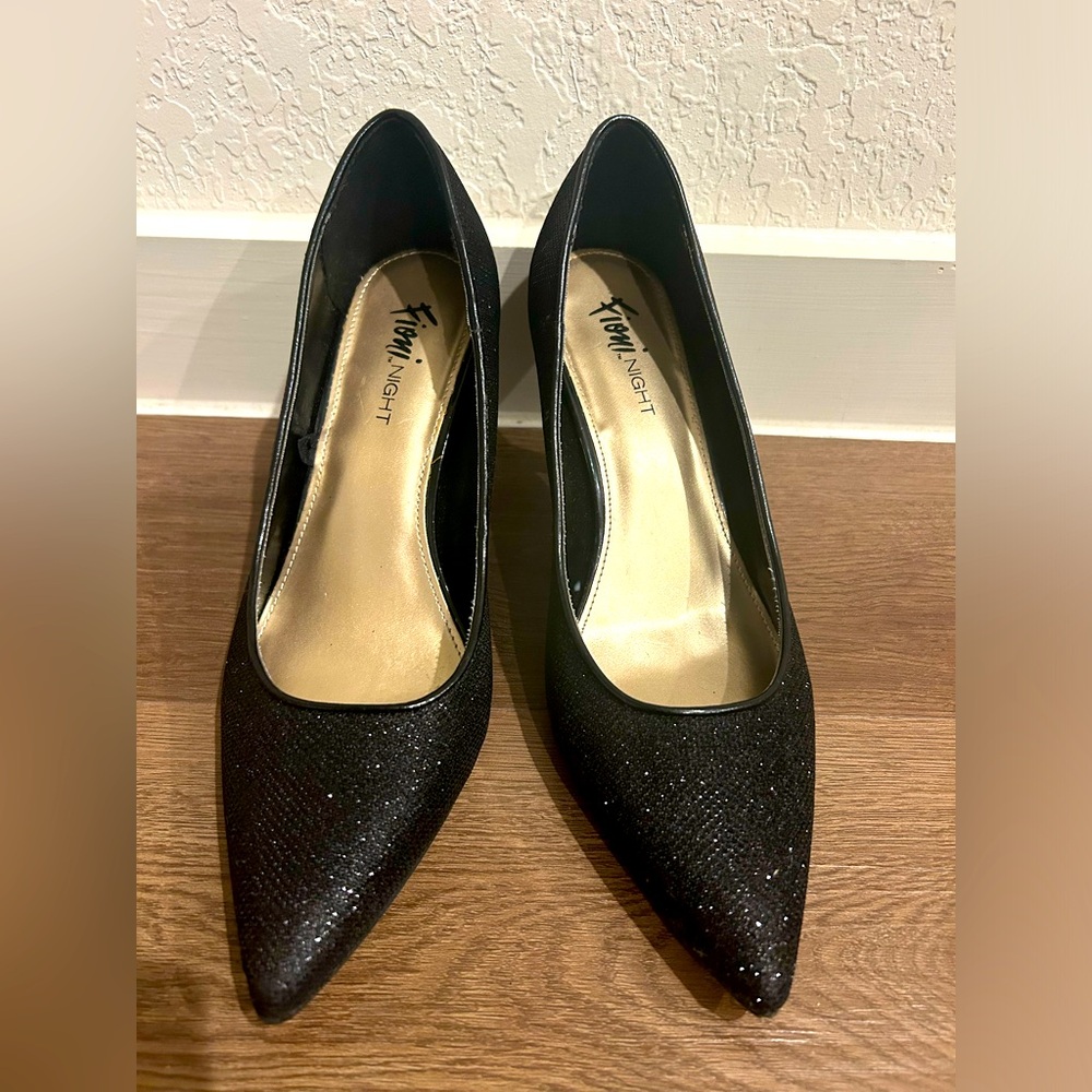Fioni Night Women Black Shimmer Sparkle Heels Size 10